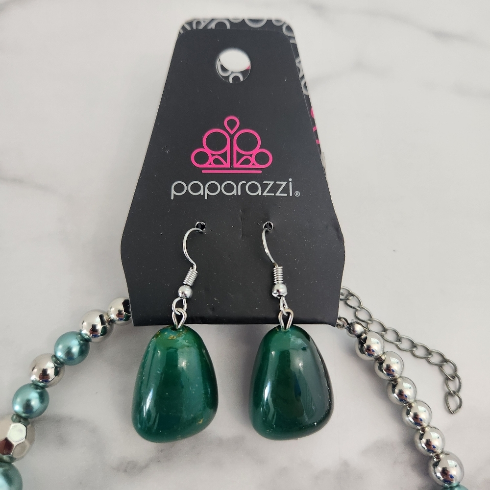 Paparazzi Bpho Teal & Turquoise Jewelry Set Necklace And Earrings - Picture 4 of 7
